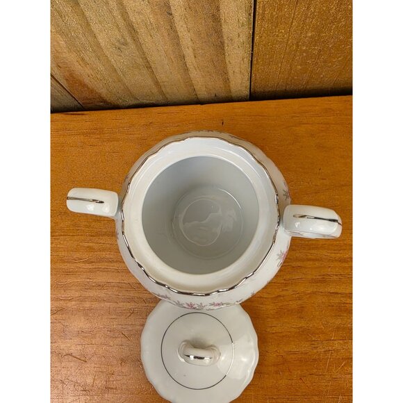 Vintage Porcelain Sugar Bowl With Lid & Floral Pink Rose Design - Picture 4 of 7